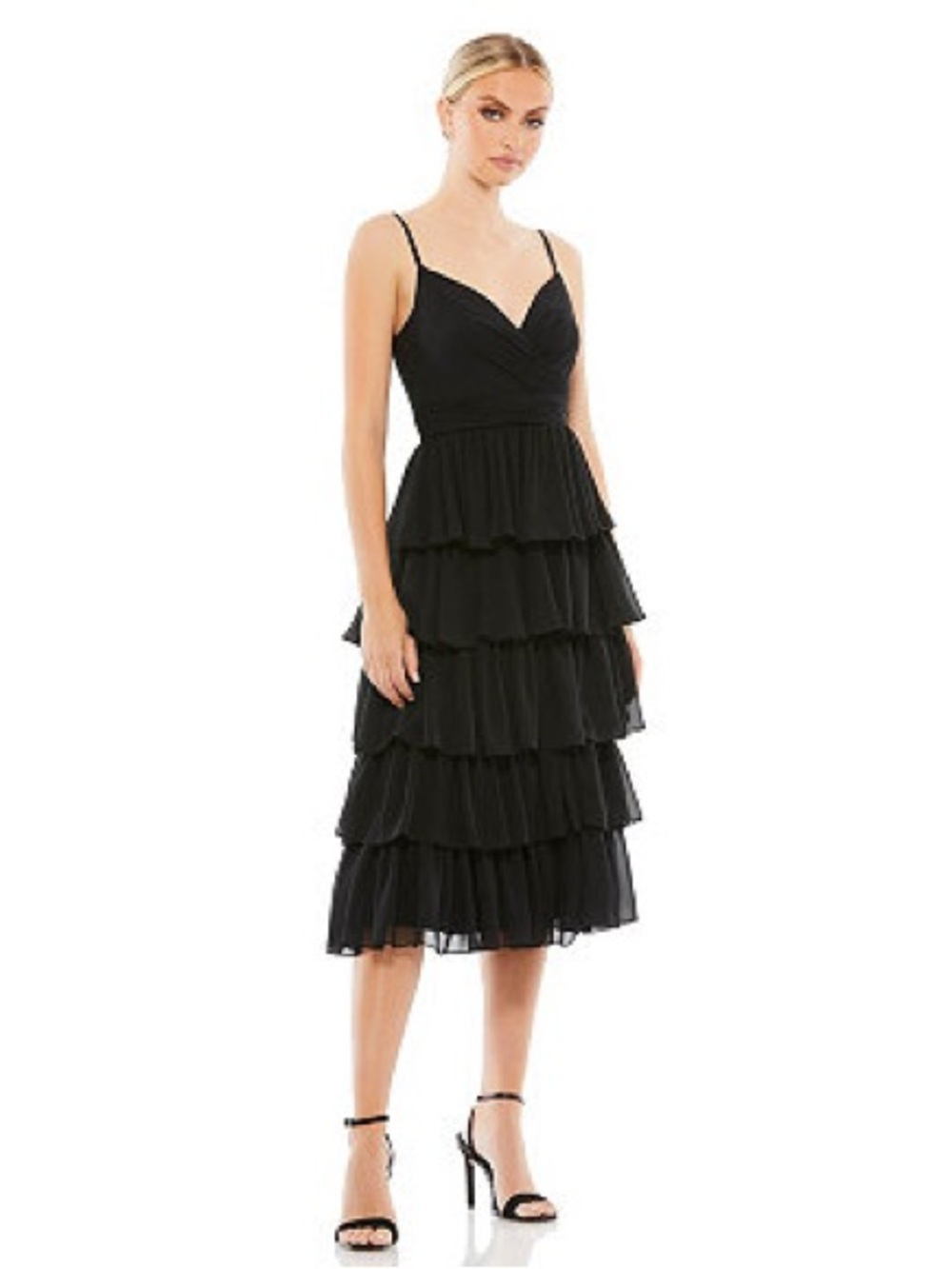 Mac Duggal Women's Ieena Ruffle Tiered Sleeveless Midi Dress